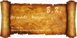 Brankó Kolos névjegykártya